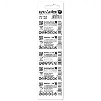 Pila everActive CR1632 de botón de litio de un solo uso 3 V — 5 uds., 16 mm × 3,2 mm