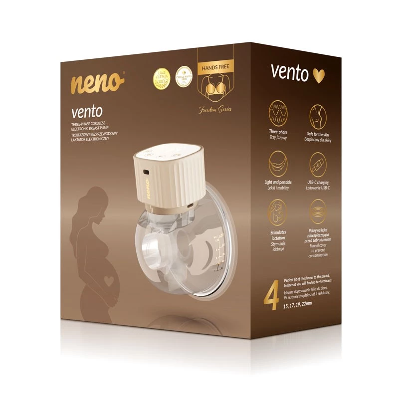Sacaleches eléctrico inalámbrico neno VENTO Three-Phase, recargable, portátil, pantalla LCD, biberón 150 ml, sin BPA, beige