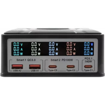 Cargador multipuerto Exsys EX-1107 260W, negro, Power Delivery multipuerto para varios dispositivos