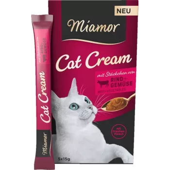 Snack húmedo para gatos Miamor MIAMOR Cat Cream ternera 5×15 g — tubos de pasta, 6×15 g, gatos adultos, 87 % de humedad