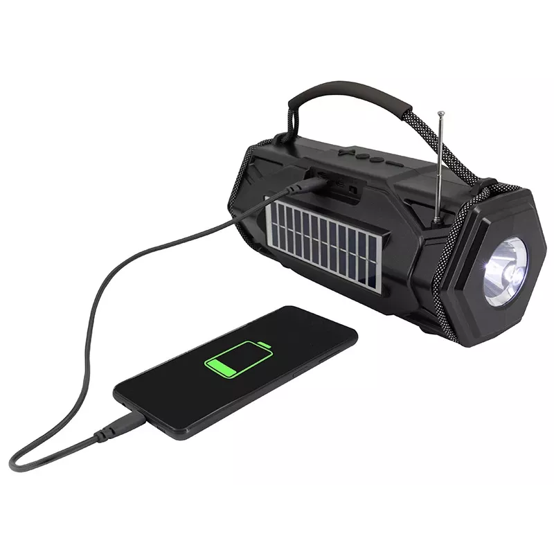 Tracer Explorer TRAGLO47616 altavoz Bluetooth portátil, TWS, Bluetooth 5.3, 15 W RMS, radio FM, linterna, panel solar, powerbank de 1800 mAh, microSD, negro