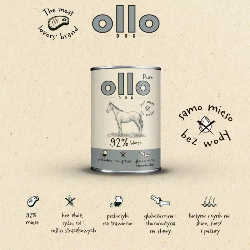 OLLO Pure Horse - pienso húmedo para perros - 400g