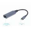 Adaptador de red Gembird A-USB3C-LAN-01 Type-C USB 3.2 Gen 1, Gigabit RJ-45, cable de 0,15 m, carcasa metálica, gris/negro