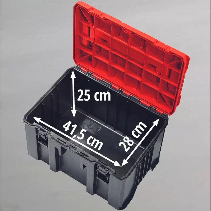 Einhell 4540021 E-Case M maletín de sistema, caja de herramientas, polipropileno, capacidad de carga de 90 kg, negro/rojo