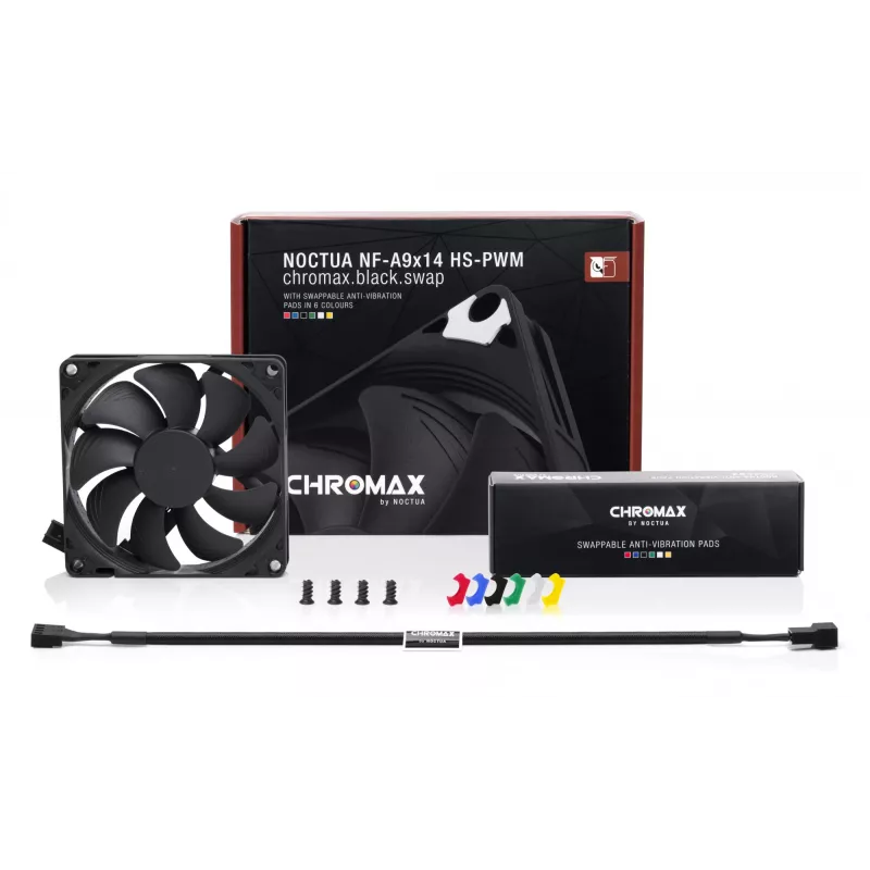 Noctua NF-A9x14 HS-PWM chromax.black.swap ventilador de caja de perfil bajo de 92 mm, 92x92x14 mm, PWM, 600–2500 RPM, 57,5 m³/h, 23,6 dB, cojinete SSO, negro