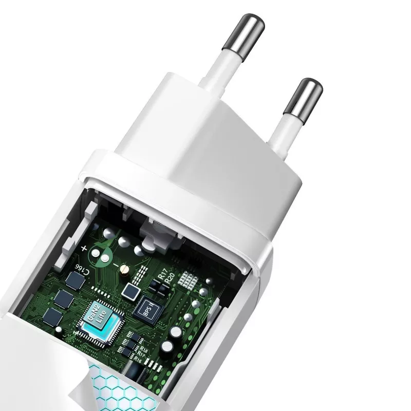 Cargador Baseus CCGAN2L-B02 de interior AC carga rápida 20V 1xUSB 1xType-C blanco