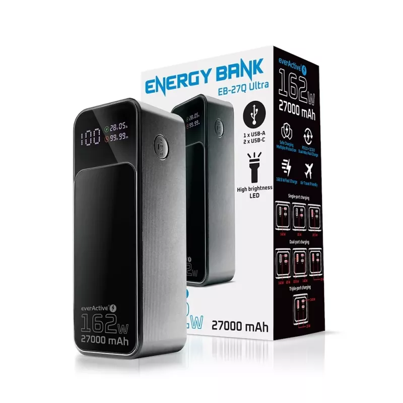 Batería externa everActive EB-27Q 27.000 mAh, 2× USB-C, Quick Charge 4+