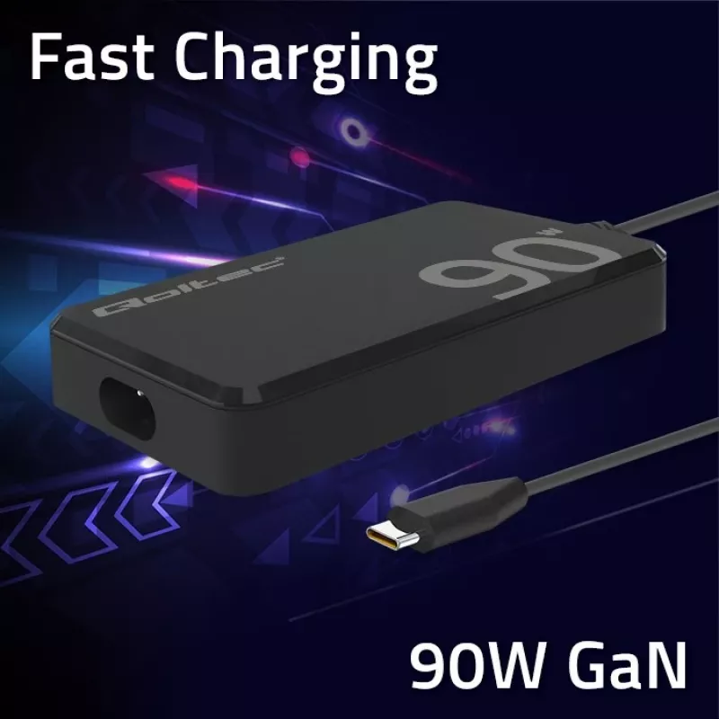 Cargador de pared Qoltec 90W GaN Super Fast SLIM | XP | 5-20V | 4,5A | USB-C 3.1 | portátil | MacBook | smartphone | + cable