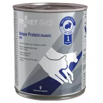 Comida húmeda TROVET Unique Protein UPR Rabbit 800 g — comida húmeda a base de conejo para gatos y perros adultos, fórmula antialérgica, sin gluten ni soja