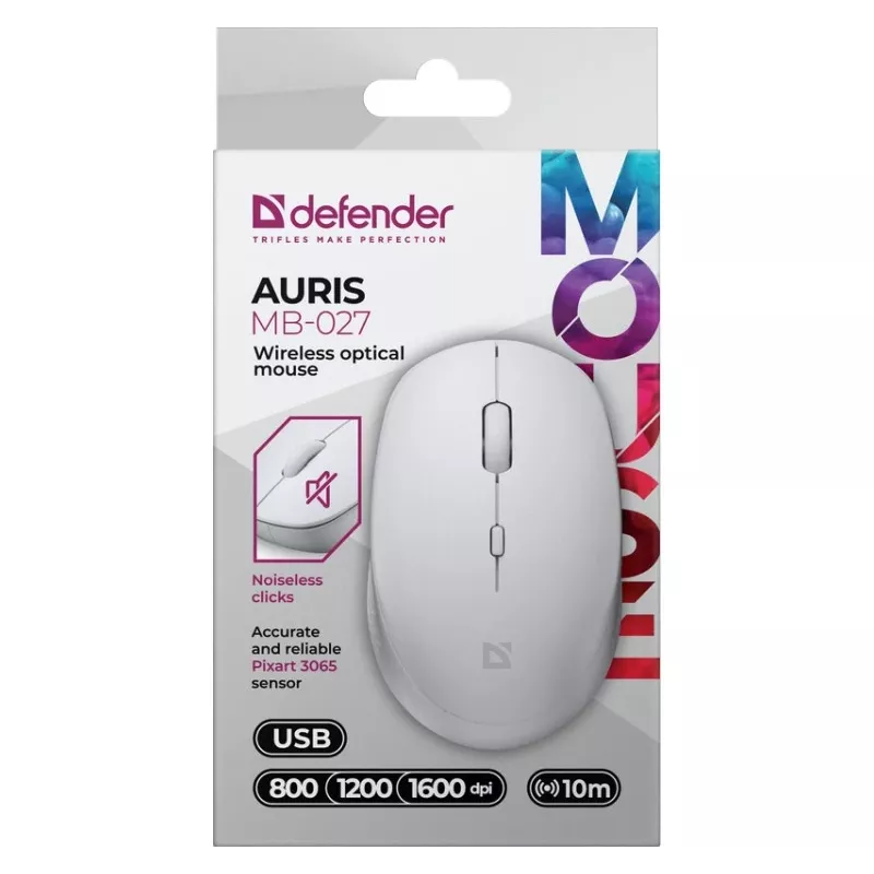 Ratón inalámbrico con clic silencioso AURIS MB-027 800/1200/1600 DPI blanco