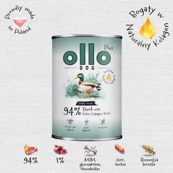 Ollo Plus Colágeno Pato 400 g Lata de comida para perros