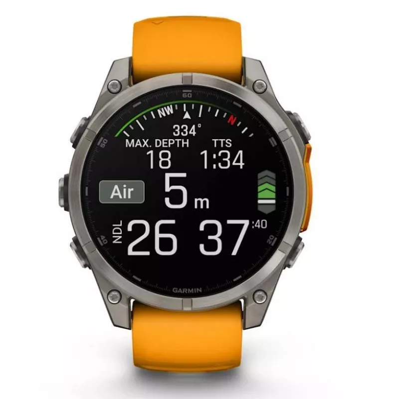 Garmin fenix 8 AMOLED Sapphire 51 mm reloj inteligente GPS, pantalla táctil de 3,56 cm (1,4") 454 x 454, Wi-Fi, correa de silicona Spark Orange/Graphite, titanio