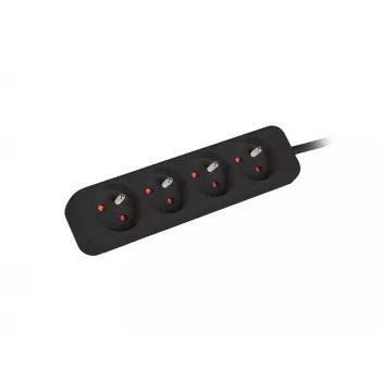 Lanberg, regleta, PS0-04E-0150-BK distribuidor de corriente 4 tomas AC interiores negro (4 uds., CEE 7/5, 1,50 m)
