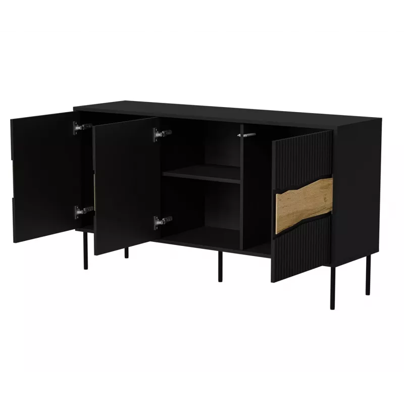Cama Meble INSERTO 3D cómoda, 143,5x40x80 cm, negra, con LED