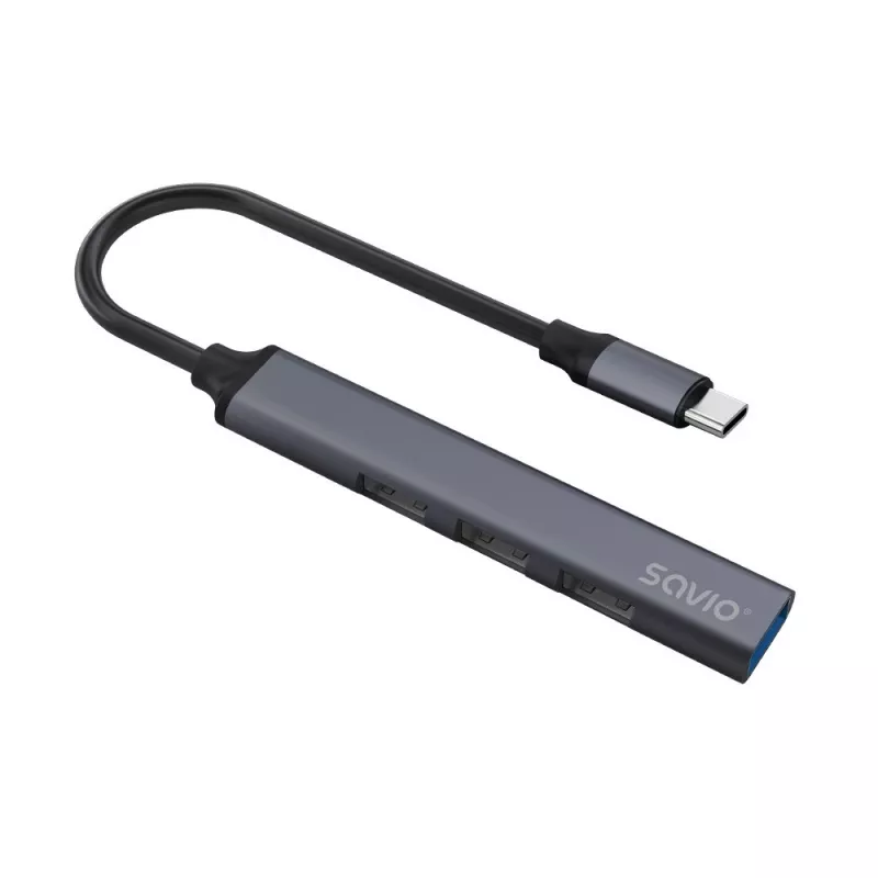 Hub de interfaz USB 3.0 de 4 puertos SAVIO AK-71 con host USB-C, 5000 Mbit/s, 2 años de garantía