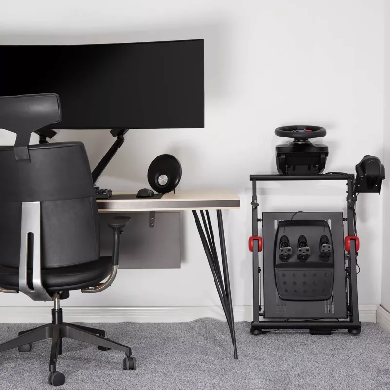 NanoRS RS155 Soporte plegable de acero para volante de gaming con soporte para pedales ajustable antideslizante