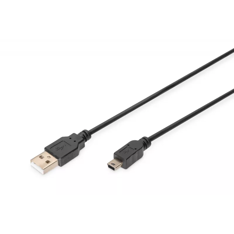 Cable de conexión USB 2.0 Assmann/Digitus A-B, 480Mbit/s, USB A - USB mini B, macho/macho, 1,8m, Negro (AK-300130-018-S)