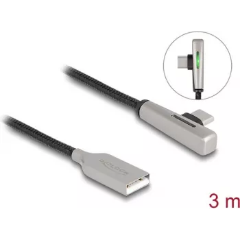 Cable DeLOCK USB 2.0 conector macho Type-A a conector macho Type-C en ángulo 3 m 60W