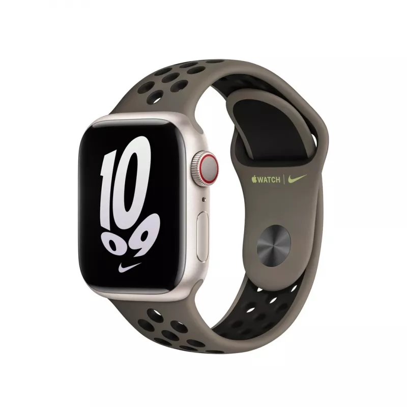 Correa para Apple Smartwatch, 41 mm Oliva Gris/Negro Nike Sport Band, fluoroelastómero, muñeca 130–200 mm