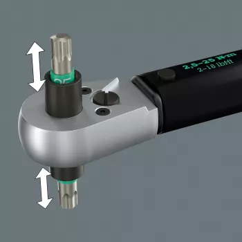 Llave dinamométrica con cuadradillo pasante Click-Torque Lock A 6 R/L negro/verde, salida 1/4 porta puntas, 2,5 a 25 Nm