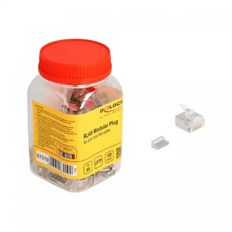 Conectores modulares RJ45 DeLOCK Cat.6A para cable fino y plano pack de 100