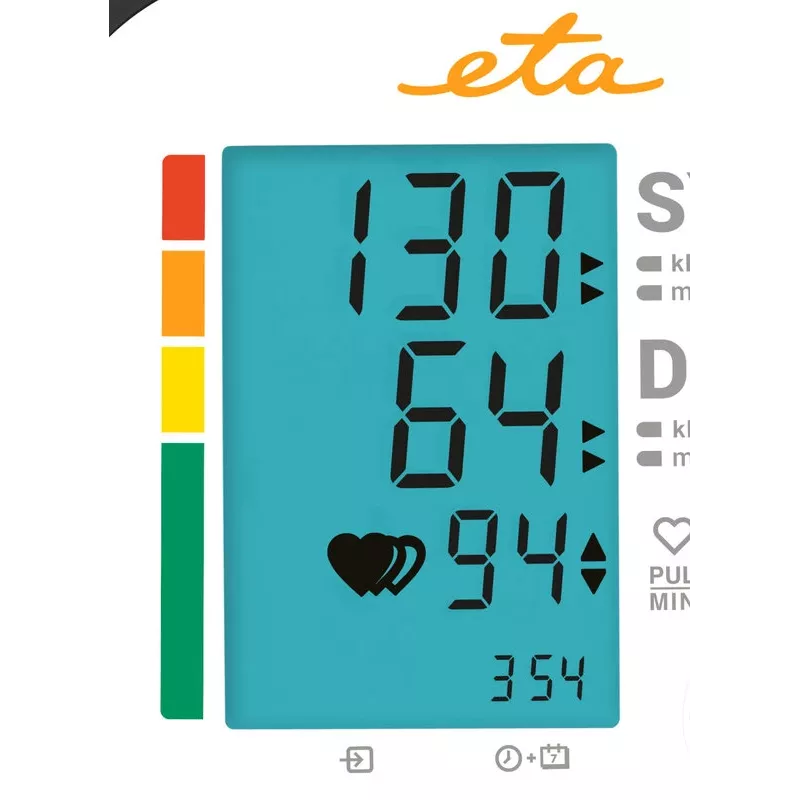 ETA | Tensiómetro de brazo | ETA229790000 | Función de memoria | Número de usuarios 2 usuarios | 4 | Apto para uso doméstico. Medición de presión sistólica y diastólica, pulso