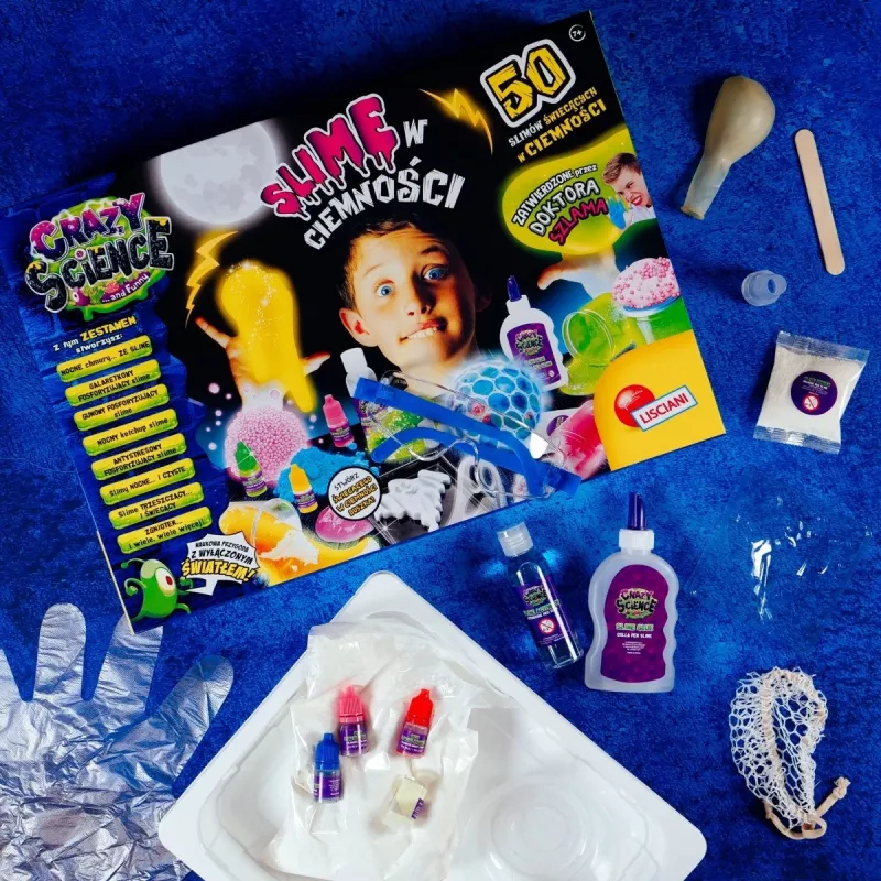 Juego de construcción científico Liscianigiochi Crazy Science Slime en la oscuridad 304-PL89239 — set de experimentos con slime que brilla en la oscuridad
