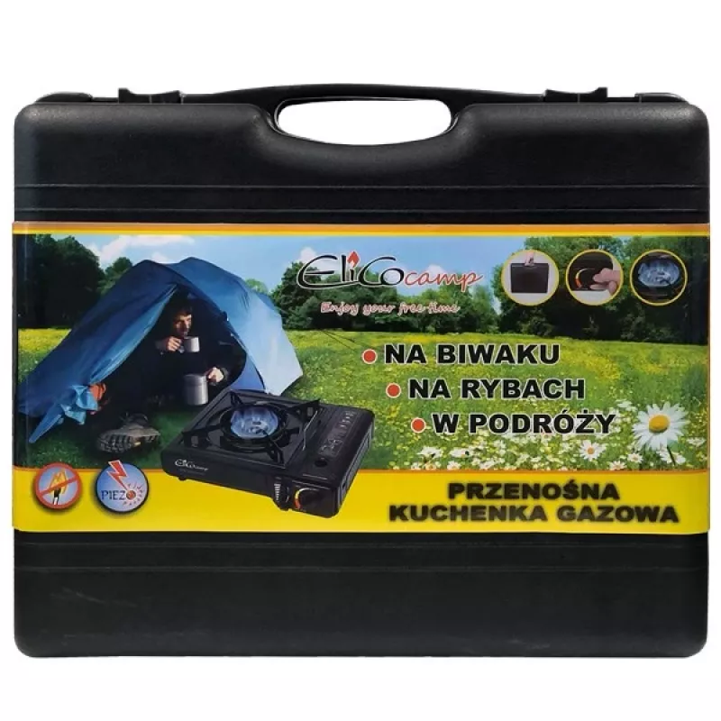 ELICO BDZ-155B Cocina de gas portátil de camping para cartuchos de 2,2 kW, encendido piezoeléctrico.