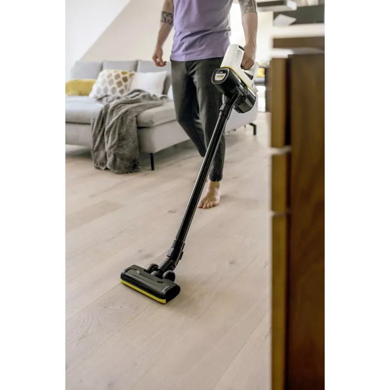 Aspirador de batería 2 en 1 Kärcher VC 4, sin bolsa, inalámbrico, 21,6 V Li-Ion, 30 min de autonomía, HEPA, 2 velocidades, amarillo/negro