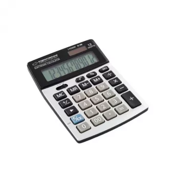 Calculadora de sobremesa ESPERANZA ECL102 — 12 dígitos, pantalla de 1 línea, a pilas, pantalla inclinable, negra/gris