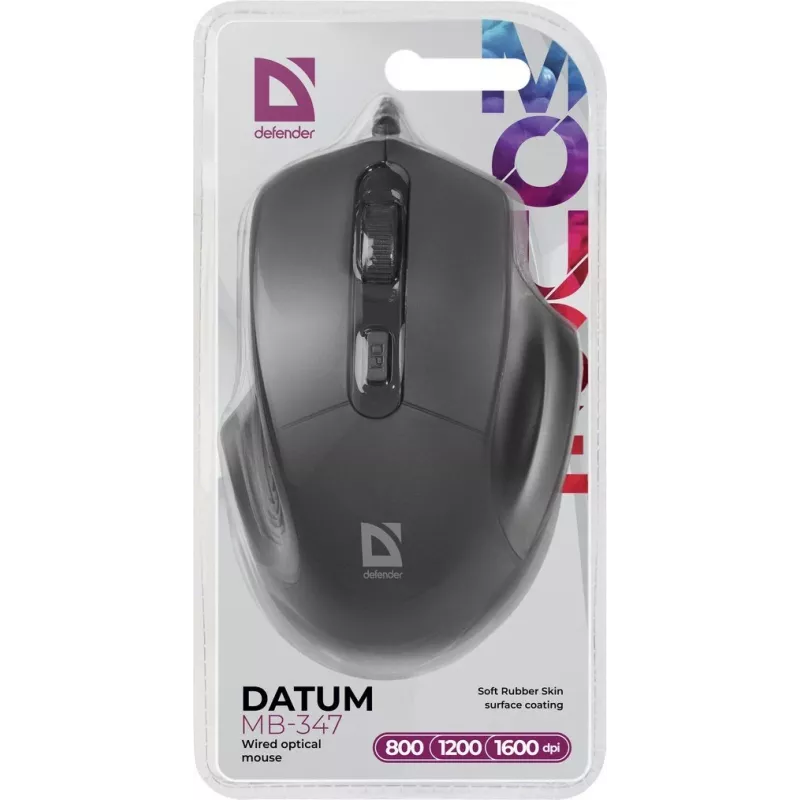 Ratón óptico Defender DATUM MB-347 negro 1600dpi 4P