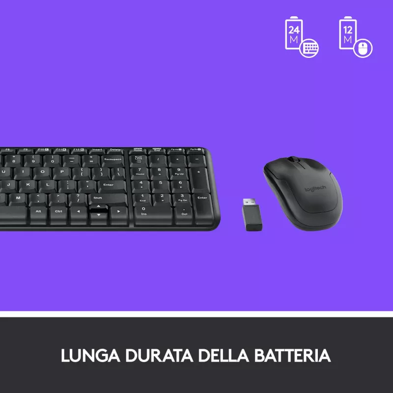 Logitech Wireless Combo MK220 - Set de teclado y ratón - inalámbrico - 2,4 GHz - italiano - gris oscuro (920-003721)