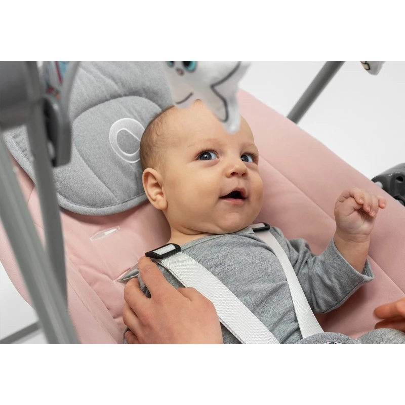 Hamaca para bebé Lionelo OTTO COZY gris — hamaca compacta para bebé, asiento suave, cinturón de seguridad