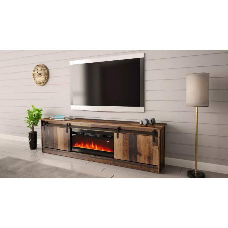 Mueble TV Cama Meble GRANERO con mueble de chimenea, 2000×567×350 mm, tablero de partículas/MDF, 2 puertas correderas, mate, madera vieja