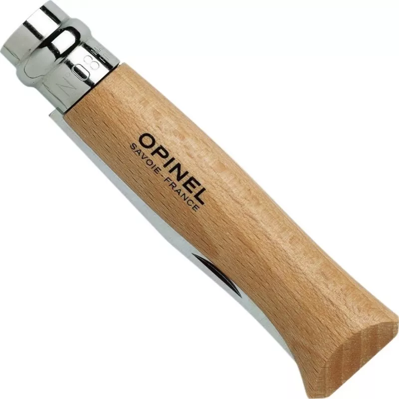 Navaja plegable Opinel N.º 08 con mango de madera de olivo, hoja de acero inoxidable, modelo 002020