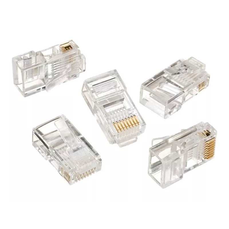 Conector modular 8P8C para cables LAN fijos CAT5, UTP, 10 uds. por bolsa | Conector modular 8P8C RJ45, baño de oro 30µ”, contactos internos de 3 puntas para cables LAN fijos