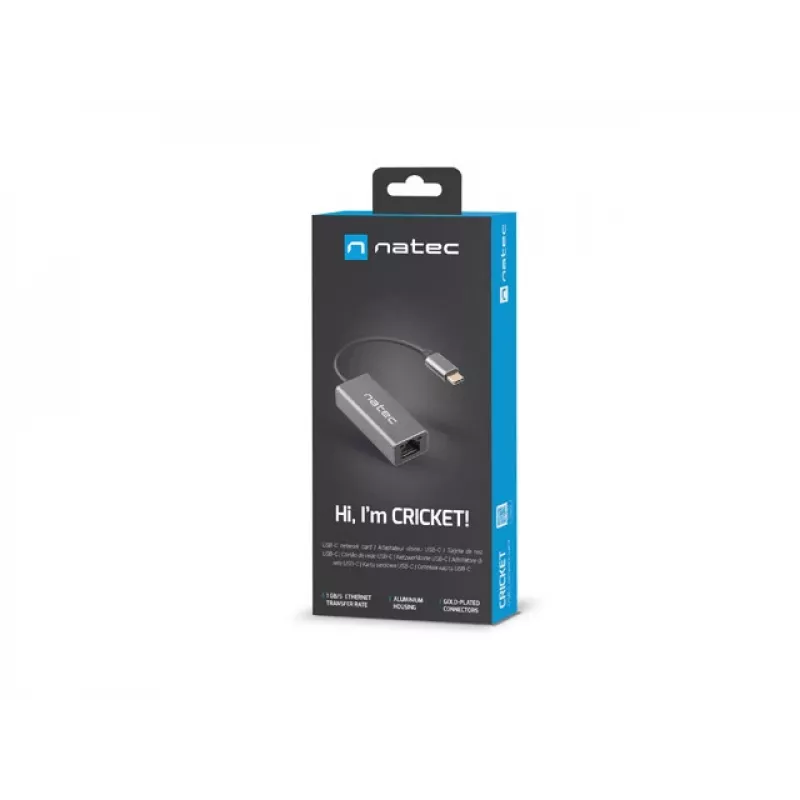 Natec Cricket NNC-1925 adaptador Ethernet de USB-C 3.1 Gen 1 a RJ45, 1000 Mbit/s, cable de 15 cm, aluminio, gris