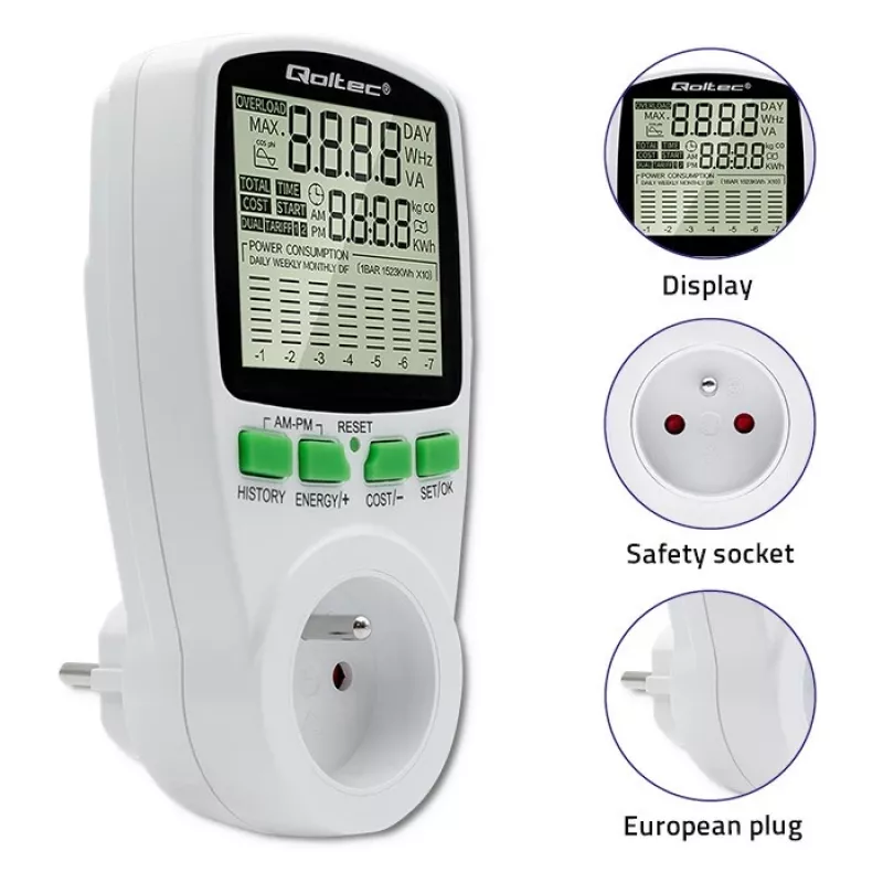 Medidor de consumo QOLTEC PM0627 3680W con historial — QOLTEC PM0627 3680W