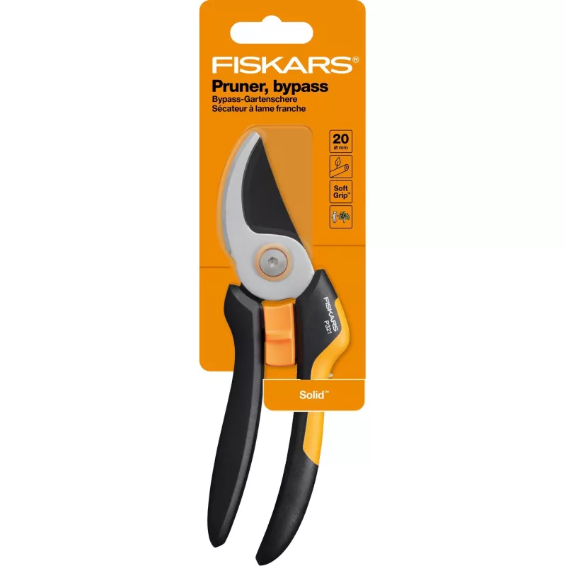 Tijeras de jardín Fiskars Solid M P321 bypass negro, naranja