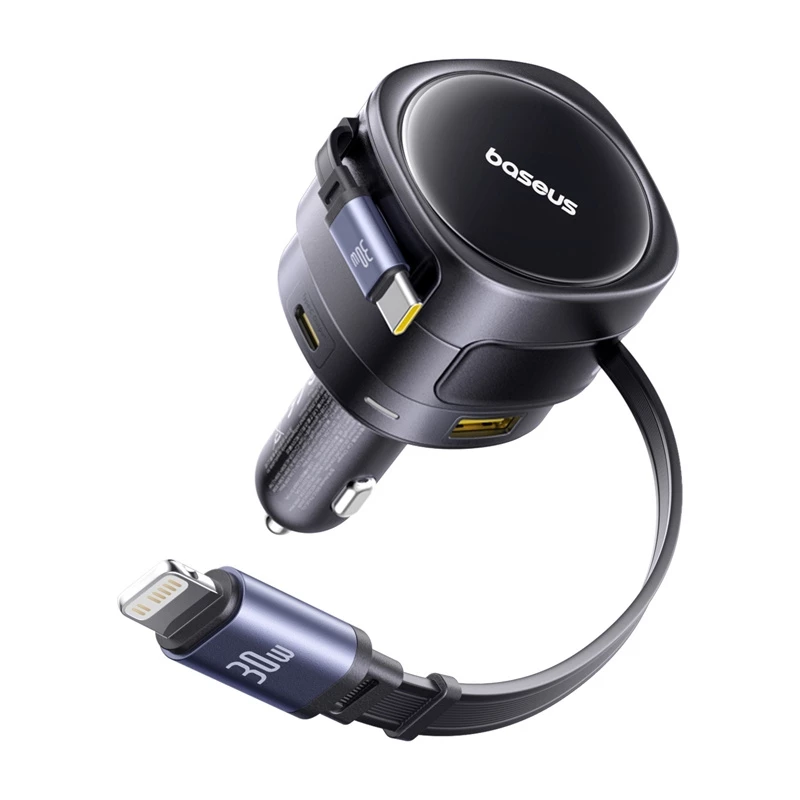 Cargador de coche Baseus Enjoyment Max 90W con conectores USB-C, Lightning y USB-A