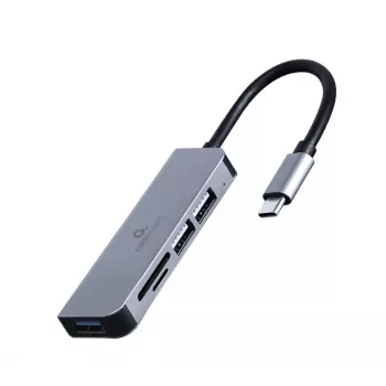 Dock para portátil Gembird UHB-CM-CRU3P1U2P2-01 — USB 3.2 Gen 1 Type-A, MicroSD/SD/SDHC/SDXC hasta 128 GB, plata