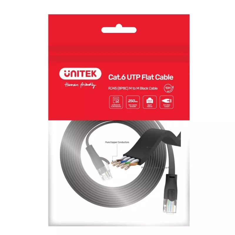 Unitek C1811GBK Cable Ethernet plano Cat6 UTP, 3 m, negro