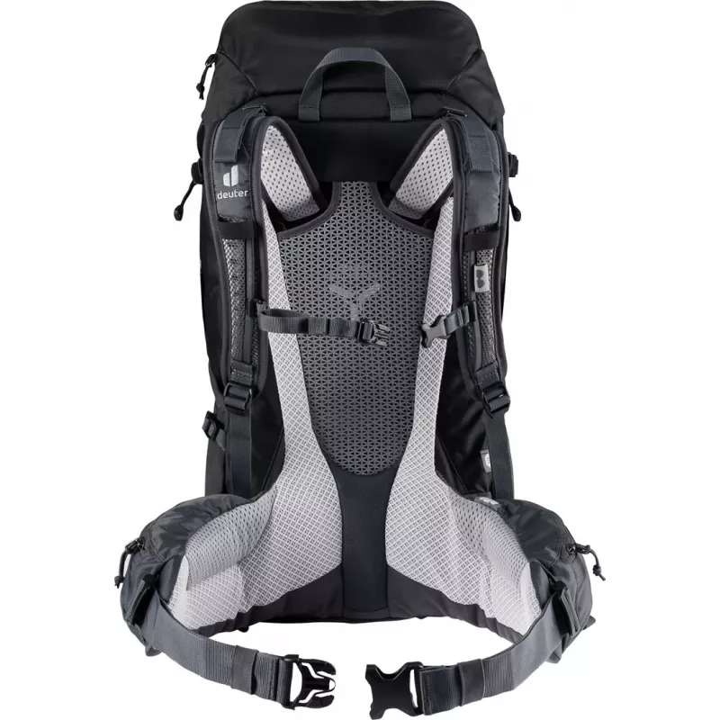 Mochila Deuter Futura Pro 38 L — mochila de senderismo y montañismo de 38 litros, espalda ventilada, cinturón lumbar, cinturón pectoral, negra
