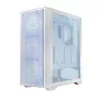 Caja de PC LOGIC Dart Pro Midi ARGB blanca — torre Midi, ATX, 456×200×385 mm, GPU máx. 34 cm, altura de disipador de CPU 155 mm, 3x120mm frontal + 1x120mm trasero, USB 3.0 x2, USB-C x1