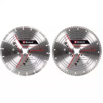 Set de discos de corte diamantados para amoladora angular EINHELL 230×22,23×1,8 mm, corona turbo, 2 uds.