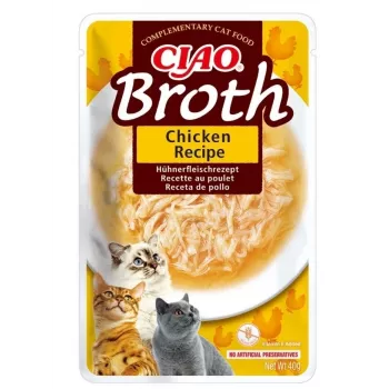 Alimento húmedo para gatos INABA Ciao Broth pollo sobre de 40 g — líquido cárnico, sin cereales, sin gluten y sin soja