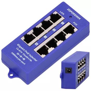 Inyector PoE Extralink Gigabit 4 puertos, 4x 1000Mb/s RJ45, 48V, azul/negro