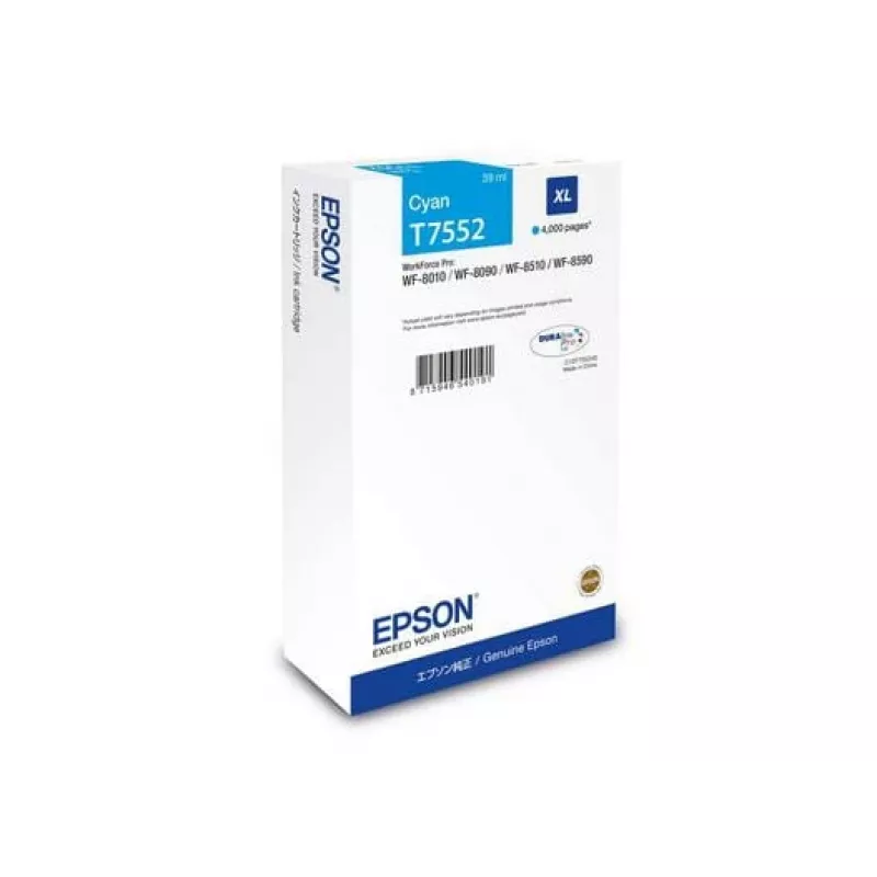 Cartucho de tinta Epson C13T75524N (original, XL alta autonomía) cian para serie WF-8XXX