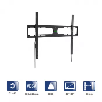 Akyga AK-MB-09 soporte de pared fijo para TV, 37-85 pulgadas, 60 kg, VESA 800x600, negro