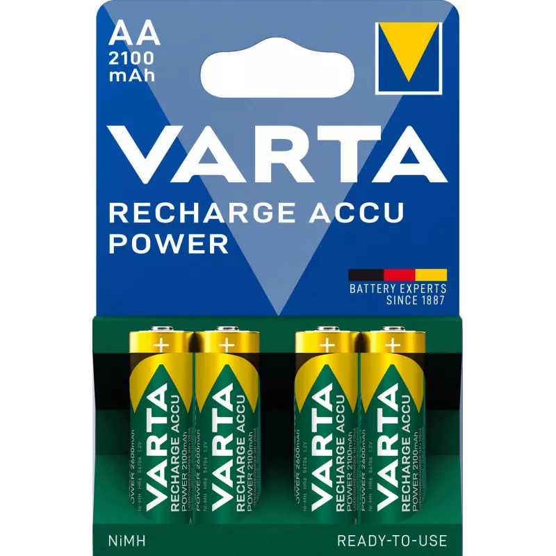 VARTA HR6 AA Recharge Accu Power 2100 mAh 56706 baterías 4 uds. verde, amarillo
